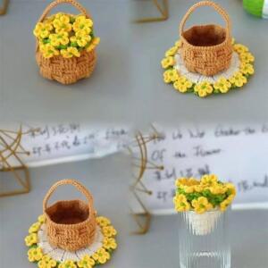 새로운 폴리에스터 장미 꽃다발 컵받침 면 손뜨개 DIY 크로셰 화분 선물