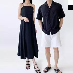 블랙원피스 남자셔츠 여름원피스 비치 검정 검은