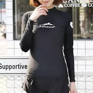 블랙 래쉬가드 여자 비치웨어 티셔츠 여성상의 래시
