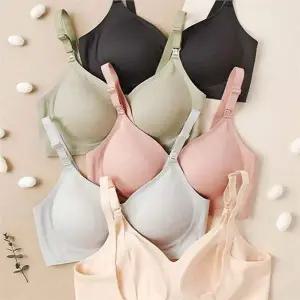 노와이어 여성 수유 브라 4후크 무봉제 심리스 수유 브라 산모용