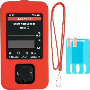 넥 랜야드와 2PCS 스크린 프로텍터가 있는 Swiatla Dexcom G7 리시버 케이스(빨간색)