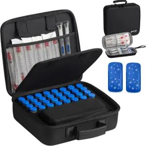 2-in-1 펩타이드 케이스 및 인슐린 쿨러 여행 - 32 바이알 냉장고 정리함 마더 백 GLP-1 펜 주사기용 150g