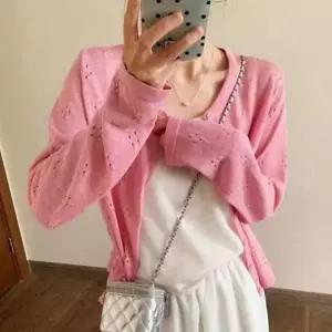 ( )긴팔 가디건 핑크 여성 얇은 여름가디건 여성여름가디건 펀칭 여름 여성 여름 가디건 니트 얇은 썸머