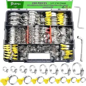 200PCS 304 스테인리스 스틸 호스 클램프 키트 및 엄지 나사 모음 142651mm 조절 가능 자동차용 웜 기어