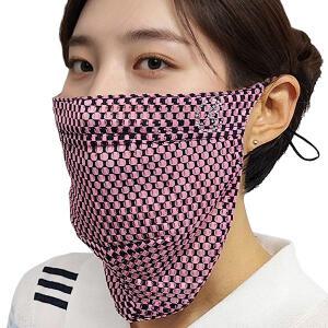 (국산) 여성 체크 3단 골프마스크 AT-M3 자외선차단 패션 등산 파크골프 얼굴햇빛가리개 스포츠마스크