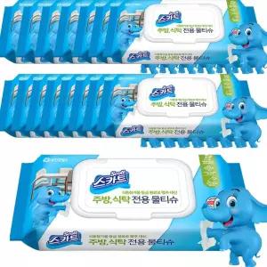 스카트 주방 식탁 전용 물티슈 40매 12팩 소독 행주 티슈 실속형 저자극 엠보싱 캡형