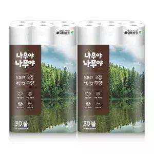 [NS홈쇼핑](핫딜)미래생활 나무야나무야 도톰한3겹 깨끗한 무향 27M 30롤 2팩..