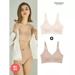 [매장정품] [/크로커다일 이너웨어]뉴 라이크라 쉘론 몰드부착 스트랍 감탄브라 1+1 오트밀+베이지