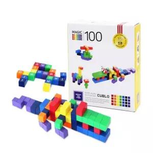 매직큐브 100pcs + 영어숫자기호스티커포함 자석블록 블럭 큐블로 자석큐브 100P 연결 활용집 지도서
