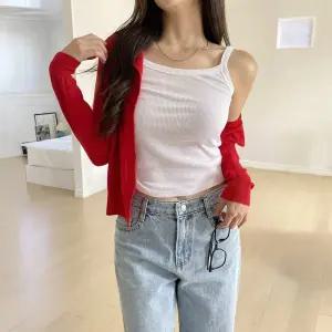 봉봉 여름 캐주얼 골지 데일리 티셔츠 민소매 끈나시 슬림 면100 20대 여성 블랙