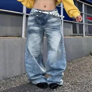 여친 바지 빈티지 스냅핏 스트레이트핏 캣츠컷 와이드 청바지 일자 여름용 admr2