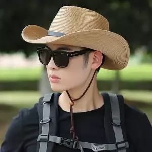휴가 밀짚 모자 바캉스 캐주얼 통기성 여름 밀짚 모자 남성 와이드캡 아웃도어 카우보이 가리개 자외선