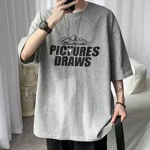 남성 프린팅 반팔 티셔츠 루즈핏 캐주얼 빅사이즈 남성 오버핏 반팔 티셔츠 여름