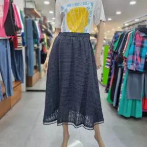 베네통/애플아울렛/체크 패턴 플레어 롱 스커트/BASK53531