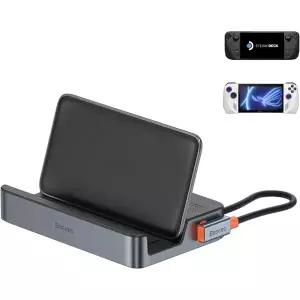 베이스어스 6in1 도킹 스테이션 스팀덱 및 ROG Ally용 HDMI 2.0 4K60Hz 기가비트 이더넷 조절식 스탠드 디