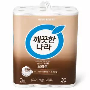 깨끗한나라 순수시그니처 화장지 브라운 30m 30롤 2팩