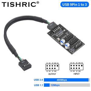 TISHRIC USB 2.0 9Pin 허브 남성 1 ~ 3 연장 케이블 분배기 어댑터 카드 데스크탑 마더 용