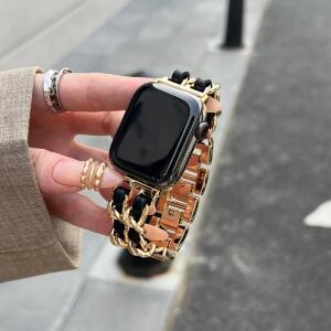Apple Watch 밴드 용 여성용 금속 스트랩 10 9 8 Ultra 46mm 7 SE 6 5 44/40mm 레이디 골드 스틸 팔찌