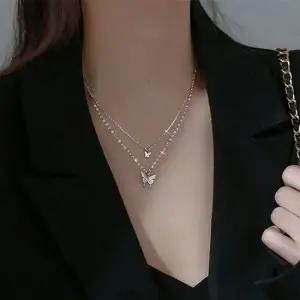 나비 2줄 믹스체인 목걸이 OSM-1006811 여자목걸이 여성목걸이 레이어드목걸이 예쁜목걸이