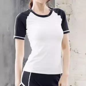 여자배색반팔티 래쉬가드 요가복 흰색티셔츠 카라티