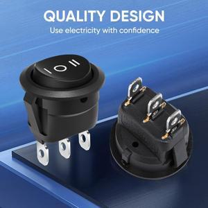 5pcs 12 볼트 3 웨이 라운드 로커 스위치 ON/Off/ON 핀 6A/250V AC 10A/125V DC SPST 원형 토글
