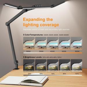 LED 책상 램프 테이블 밝기 조절 가능, 24W 1380lm 5가지 색상 및 레벨 일광 눈 친화적