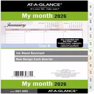 AT-A-GLANCE 2026 플래너 리필 월간 5-1/2인치 x 8-1/2인치 책상 사이즈 4 루즈 언룰 블록 네이처