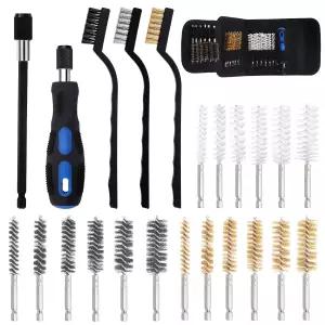 Swpeet 24Pcs 3 재료 6 사이즈 보어 와이어 브러시 스크래치 키트 스테인리스 스틸 황동 나일론 청소