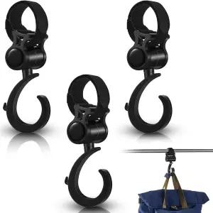 4Pcs 블랙 워커 후크 걸이 다용도 360 회전 유모차 클립 기저귀 가방 롤레이터 목발용 휠체어 쇼핑 카트