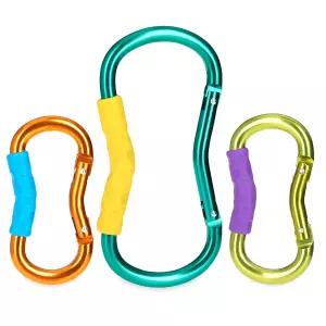 누비 유모차 후크 3pk 그린/멀티 컬러 에센셜 정리를 위한 대형 카라비너 1개와 소형 2개 포함