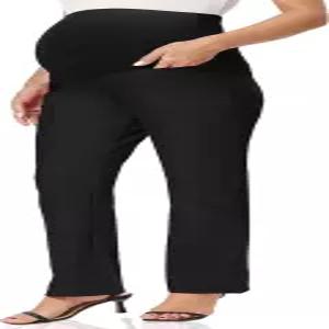 푸코메 여성 임산부 바지 편안한 스트레치 드레스 작업 일자 다리 임신 슬랙스 주머니 포함