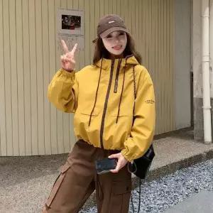 노랑 여사친 가을 캐주얼 후드 바람막이 코트 점퍼 쇼트 DUCHI3