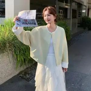 여친 캐주얼 봄가을 슬림핏 옐로 재킷 반코트 라운드 상의 포인트 DUCHI1