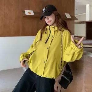 노랑 여사친 가을 바람막이 점퍼 코트 후드 넥 등산복 DUCHI3