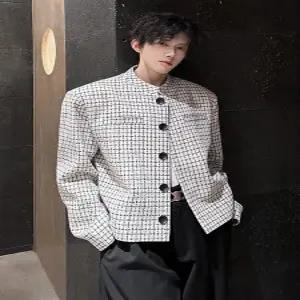남성용 가을 숏 상의 재킷 하운드투스 정장재킷 코트 오버사이즈 체크 패드 정장 트위드 admr3