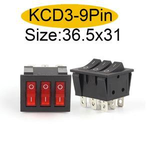 1PCS 40.3X33.3mm 로커 스위치 KCD3 빨간색 Ligh 3 웨이 검정색 9 핀 2 ON-OFFON-ON 16A30A 250VAC 트리플