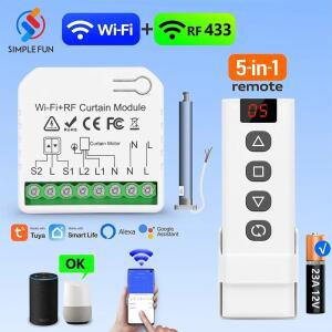 와이파이 RF 커튼 커튼 스마트 스위치 롤러 셔터 창 블라인드용 TUYA 라이프 모듈 5 in 1 리모컨 타이머 구