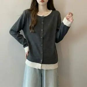 1005664 배색 버튼 가디건 투톤 라인 긴팔 이너