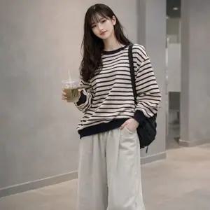 스트라이프 데일리 캐주얼 루즈핏 티셔츠