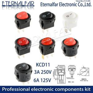 KCD11 3A 250V AC 6A SPDT 온오프 오프닝 15mm 풀 라운드 레드 블랙 화이트 2 피트 3 핀 파일   소형 스위