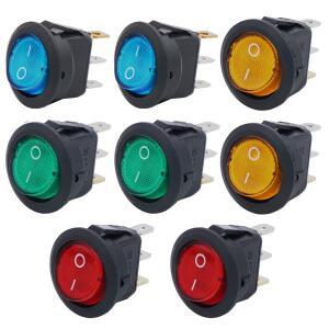 가정용 DIY 교체용 빨간색 LED 원형 보트 로커 스위치 KCD1 온오프 3 핀 2 위치 스냅 20A 12V 8 개
