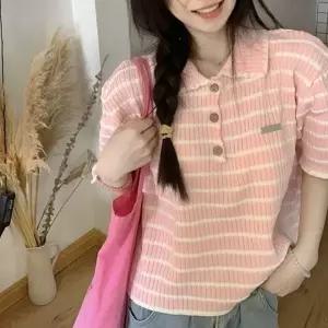 단가라 여성 반팔 티셔츠 여름 데일리룩 여자 여름티 반팔티셔츠 카라티 스트라이프