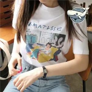 ( )여성 여름 프린팅 면티셔츠 감각적 디자인 반팔티 라운드 여름 프린 예쁜 여성 팅 넥 여자 티셔츠 트