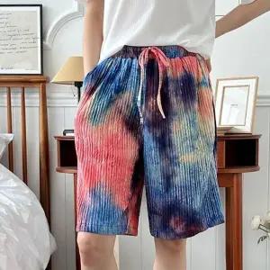 여성여름바지 여름 물감 골지 캐주얼 여자 5부 주름 여성5부반바지 반바지 나염