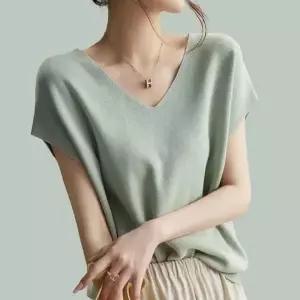 ( )여름니트 여름 브이넥 쿨 반팔 니트 티 셔츠 민트 여름 썸머 티 니트 여자 여성 브이넥 반팔