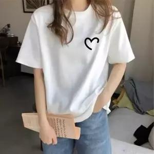 여성여름옷여름반팔티 여름 코디 하트 여성티셔츠여성반팔 여자 반팔티 라운드 데일리 청바지
