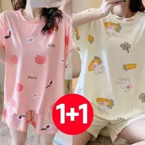 (선택 달달복숭아+래빗)잠옷 토끼 반바지 반팔 여름 복숭아 2개 여성 세트 여성여름잠옷