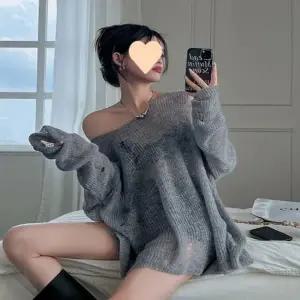 박스니트티 여름 루즈핏 여리여리니트 여름긴팔티 루즈핏니트티 비치는 긴팔