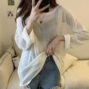 여성 여름 패션 시스루 루즈핏 스타일 긴팔 티셔츠 여자 반팔 라운드 여름옷 나시