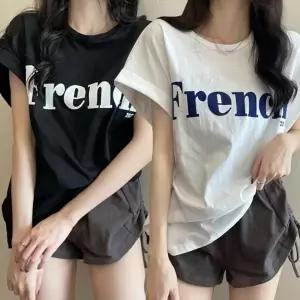 여성 소매 롤업 레터링 반팔 티셔츠 라운드 여자 반팔티 여름 여름옷